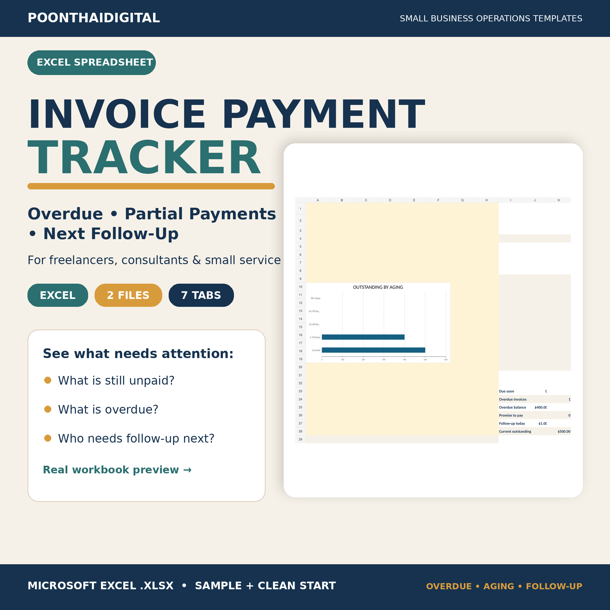 Invoice Payment Tracker Excel dashboard and follow-up workflow
